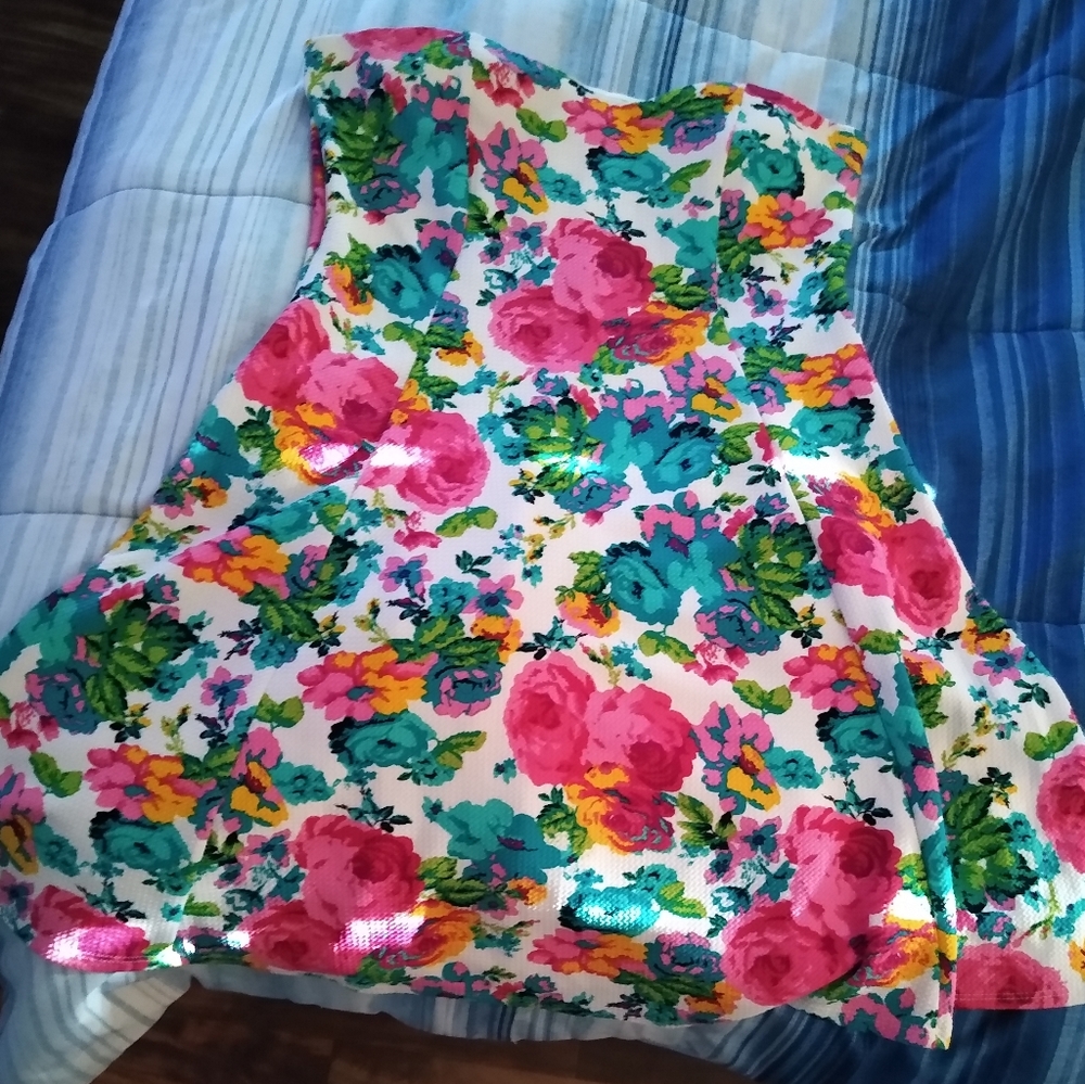 Floral Strapless Dress L